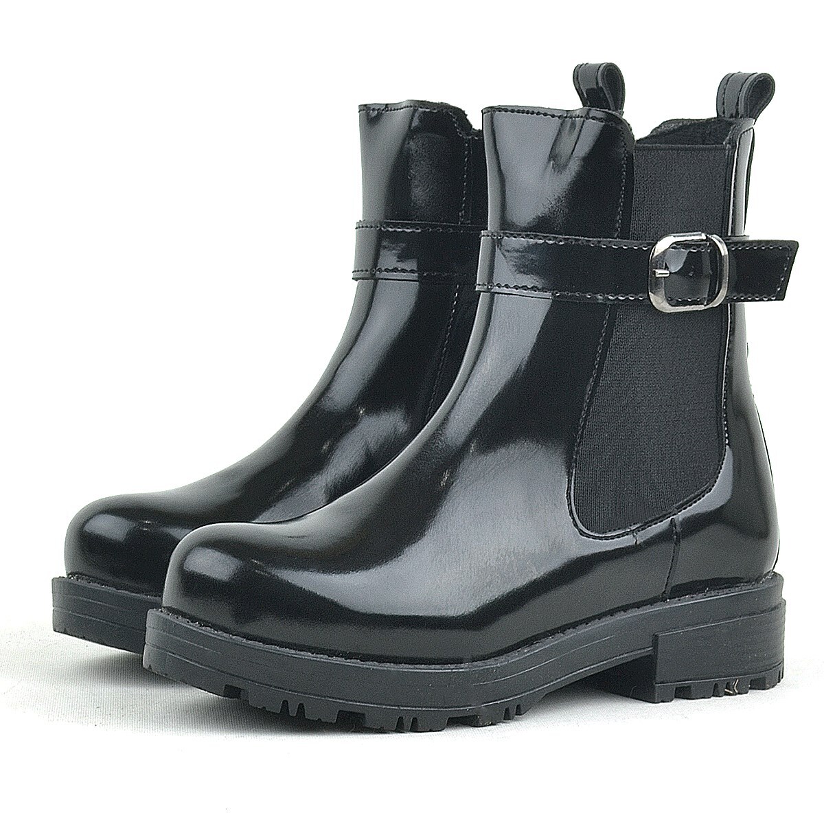 حذاء راكر بلاس أسود مرن من الجلد اللامع للبنات - 4