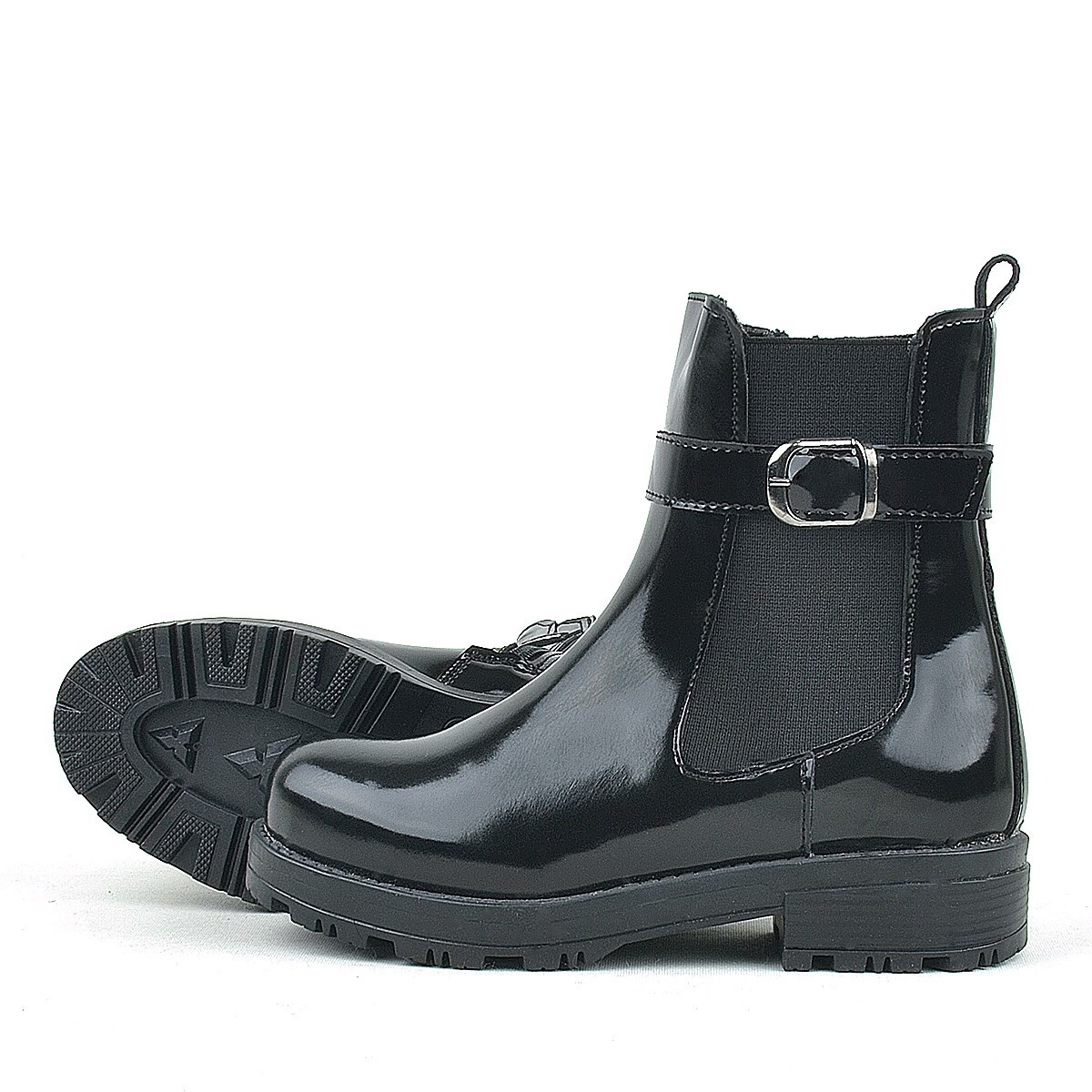 حذاء راكر بلاس أسود مرن من الجلد اللامع للبنات - 6