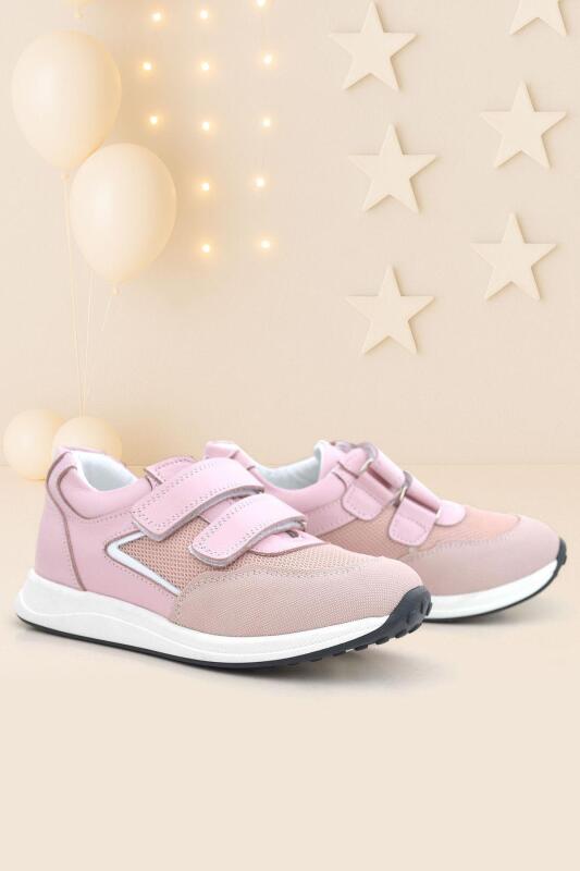 Hakiki Deri Pembe Cırt Cırtlı Kız Çocuk Günlük Spor Ayakkabı - Rakerplus