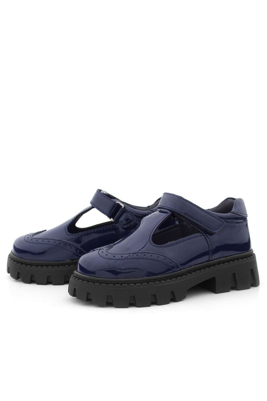 Rakerplus Lacivert Rugan Cırtlı Kız Çocuk Okul Ayakkabı - 5