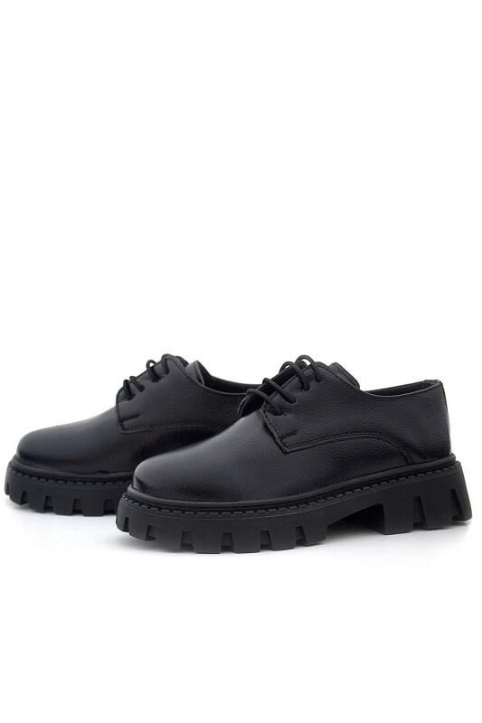 Rakerplus Siyah Kırışık Rugan Bağcıklı Kız Çocuk Oxford Okul Ayakkabı - 6