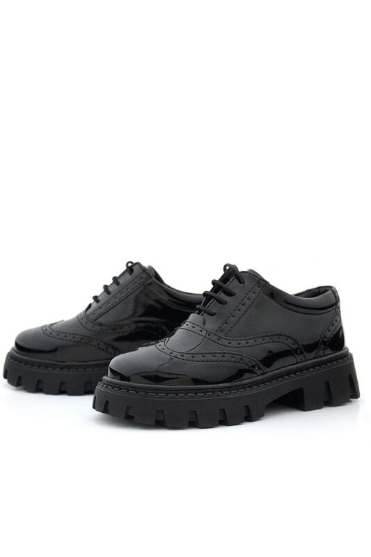 Rakerplus Siyah Rugan Bağcıklı Oxford Kız Çocuk Günlük Ayakkabı - 4