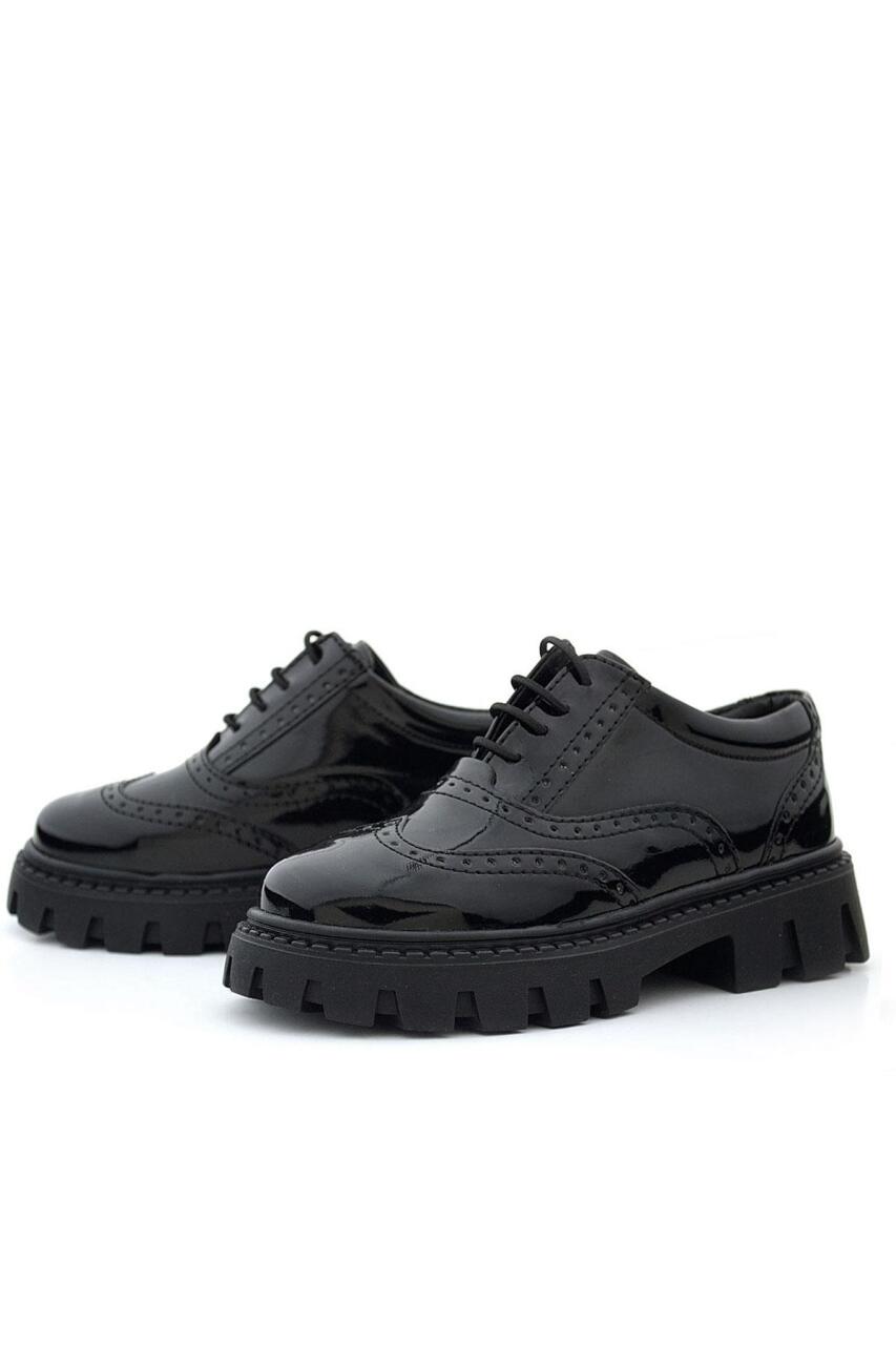 Rakerplus Siyah Rugan Bağcıklı Oxford Kız Çocuk Günlük Ayakkabı - 4