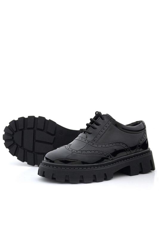 Rakerplus Siyah Rugan Bağcıklı Oxford Kız Çocuk Günlük Ayakkabı - 5