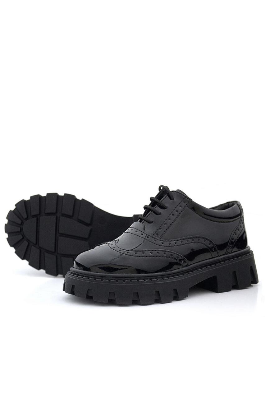 Rakerplus Siyah Rugan Bağcıklı Oxford Kız Çocuk Günlük Ayakkabı - 5