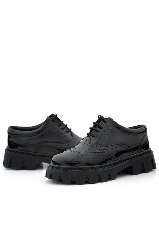 Rakerplus Siyah Rugan Bağcıklı Oxford Kız Çocuk Günlük Ayakkabı - 6