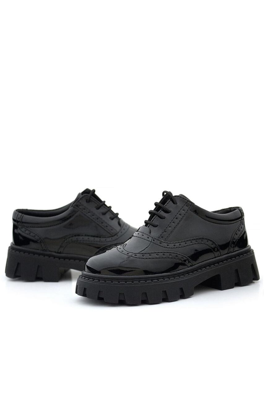 Rakerplus Siyah Rugan Bağcıklı Oxford Kız Çocuk Günlük Ayakkabı - 6