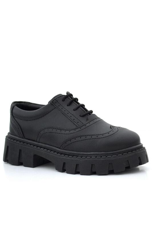 Rakerplus Siyah Mat Bağcıklı Oxford Kız Çocuk Günlük Ayakkabı - 2