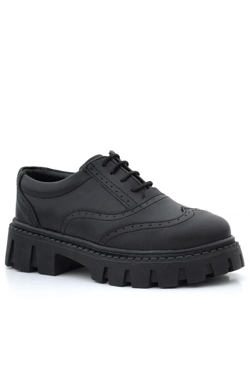 Rakerplus Siyah Mat Bağcıklı Oxford Kız Çocuk Günlük Ayakkabı - 2