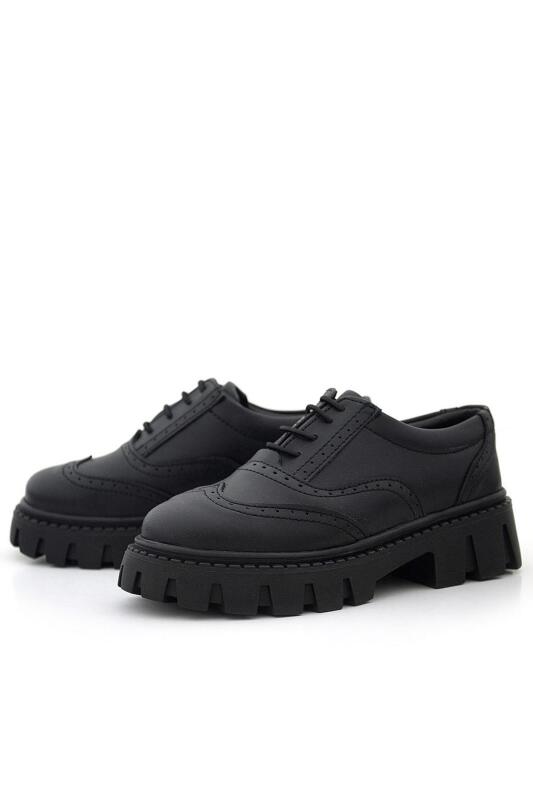 Rakerplus Siyah Mat Bağcıklı Oxford Kız Çocuk Günlük Ayakkabı - 4