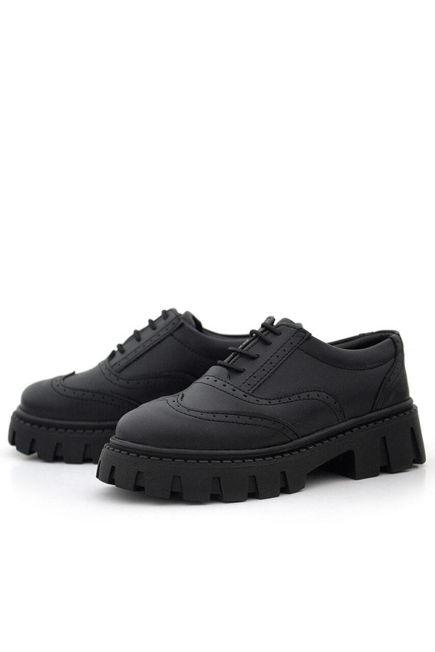 Rakerplus Siyah Mat Bağcıklı Oxford Kız Çocuk Günlük Ayakkabı - 4