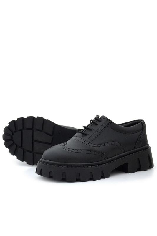 Rakerplus Siyah Mat Bağcıklı Oxford Kız Çocuk Günlük Ayakkabı - 5