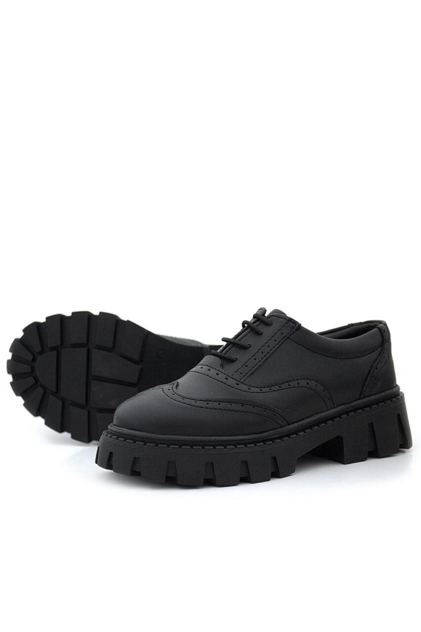 Rakerplus Siyah Mat Bağcıklı Oxford Kız Çocuk Günlük Ayakkabı - 5