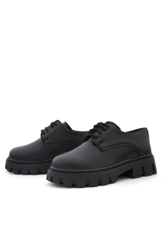 Rakerplus Siyah Mat Bağcıklı Kız Çocuk Oxford Okul Ayakkabı - 4