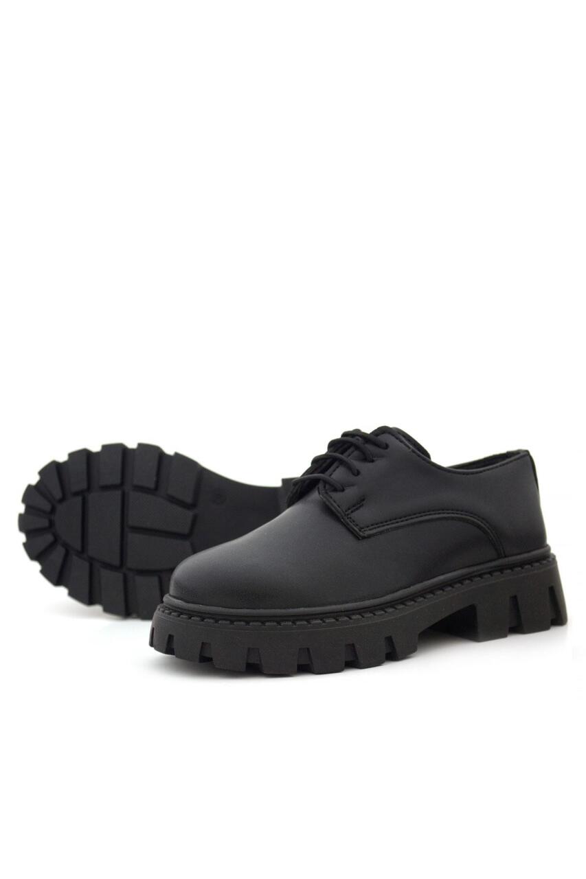 Rakerplus Siyah Mat Bağcıklı Kız Çocuk Oxford Okul Ayakkabı - 5