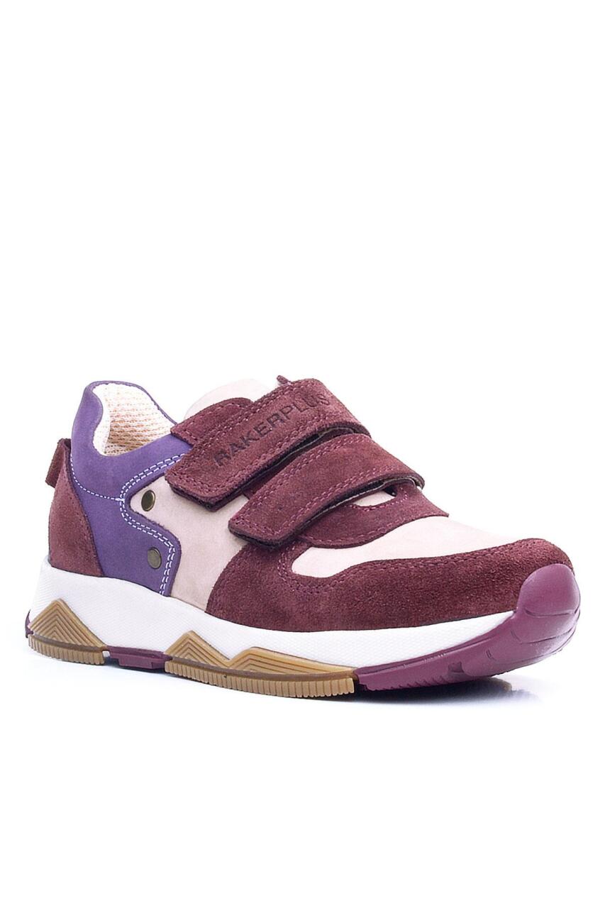 Rakerplus Hakiki Deri Bordo Pembe Metal Detaylı Kız Çocuk Sneakers Ayakkabı - 2