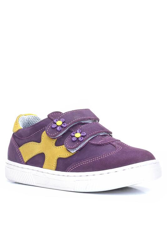 Rakerplus Hakiki Deri Mor Sarı Cırtlı Çiçek Detaylı Kız Çocuk Günlük Ayakkabı - 2