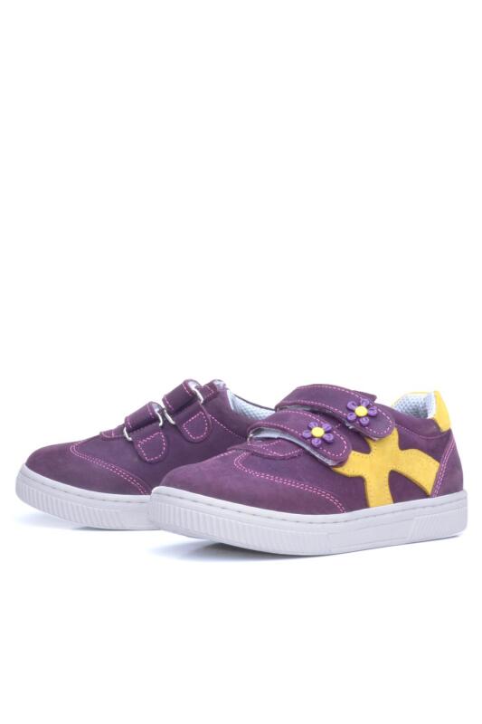 Rakerplus Hakiki Deri Mor Sarı Cırtlı Çiçek Detaylı Kız Çocuk Günlük Ayakkabı - 6