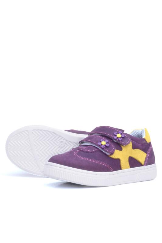 Rakerplus Hakiki Deri Mor Sarı Cırtlı Çiçek Detaylı Kız Çocuk Günlük Ayakkabı - 7