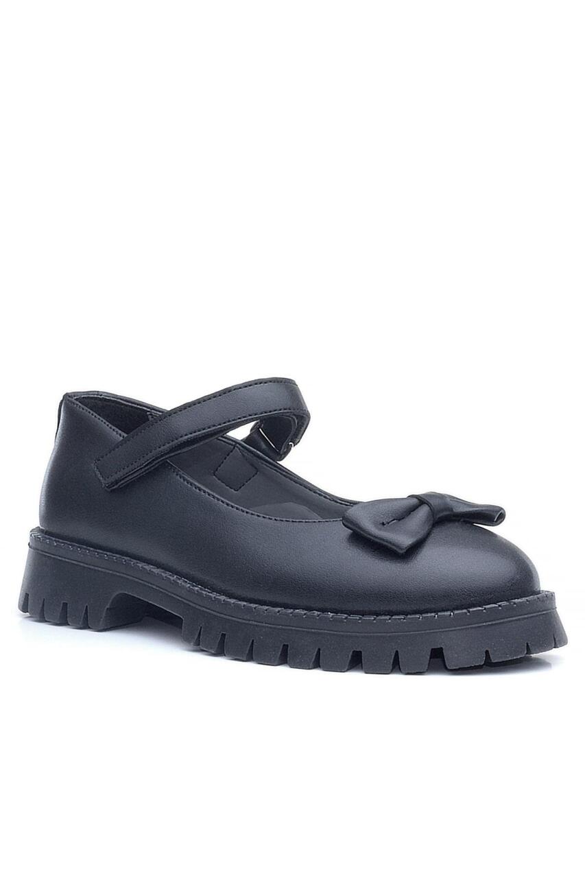 Rakerplus Siyah Mat Kalın Tabanlı Cırtlı Kız Çocuk Babet - 2