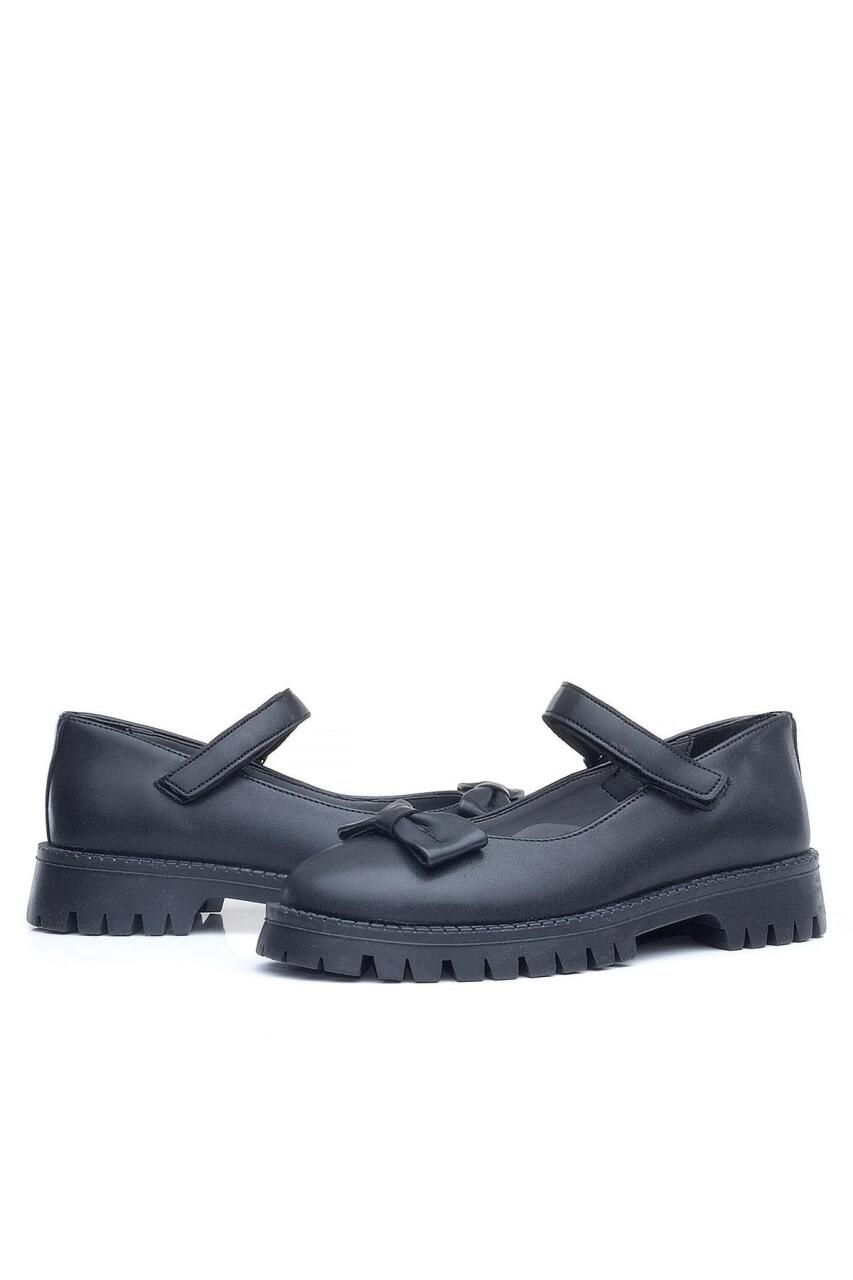 Rakerplus Siyah Mat Kalın Tabanlı Cırtlı Kız Çocuk Babet - 8