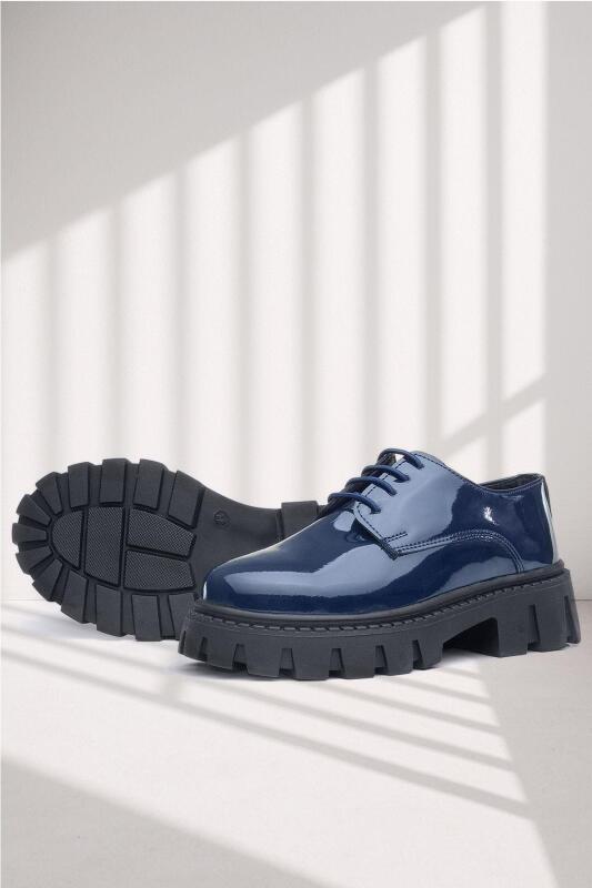 Rakerplus Lacivert Rugan Bağcıklı Kız Çocuk Oxford Okul Ayakkabı - Rakerplus