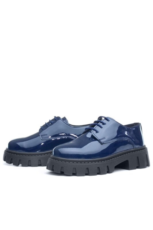 Rakerplus Lacivert Rugan Bağcıklı Kız Çocuk Oxford Okul Ayakkabı - 5