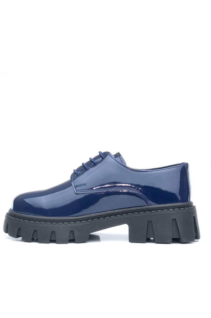 Rakerplus Lacivert Rugan Bağcıklı Kız Çocuk Oxford Okul Ayakkabı - 6