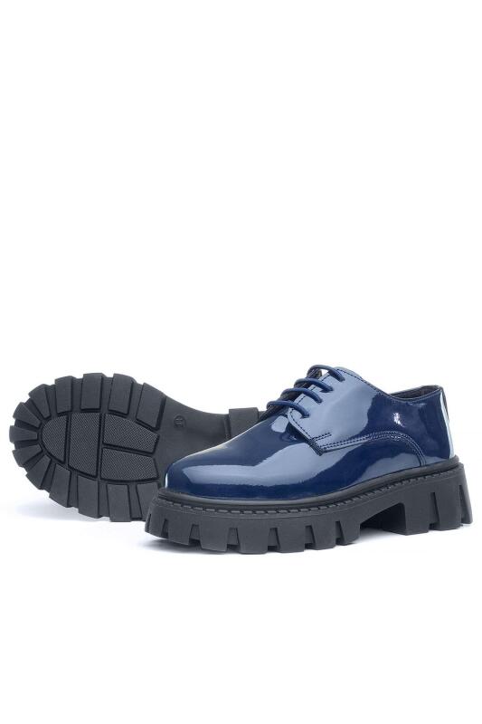 Rakerplus Lacivert Rugan Bağcıklı Kız Çocuk Oxford Okul Ayakkabı - 7