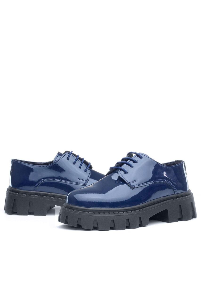 Rakerplus Lacivert Rugan Bağcıklı Kız Çocuk Oxford Okul Ayakkabı - 8