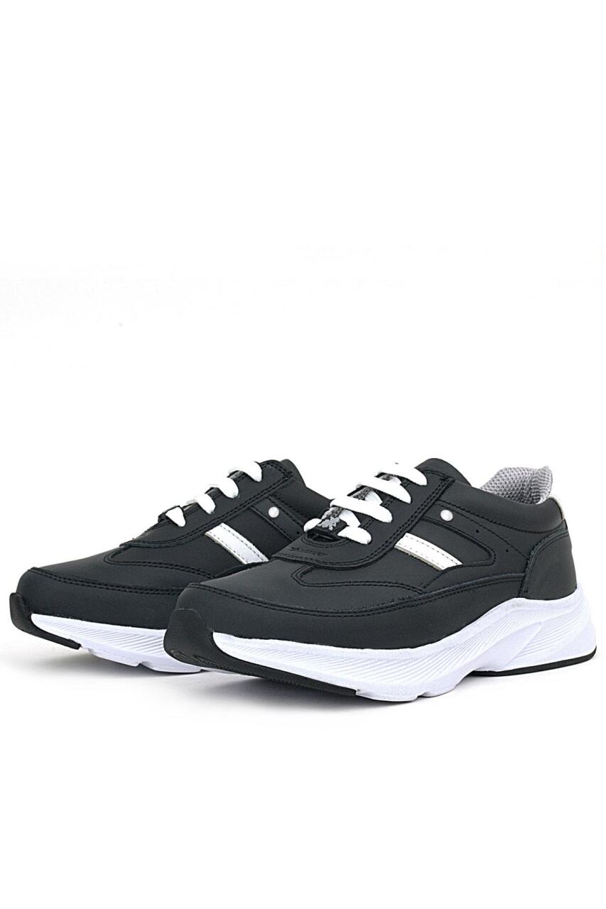 Rakerplus Hakiki Deri Siyah Beyaz Metal Detaylı Bağcıklı Kız Çocuk Spor Ayakkabı - 5