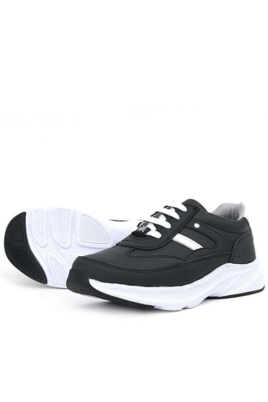 Rakerplus Hakiki Deri Siyah Beyaz Metal Detaylı Bağcıklı Kız Çocuk Spor Ayakkabı - 6