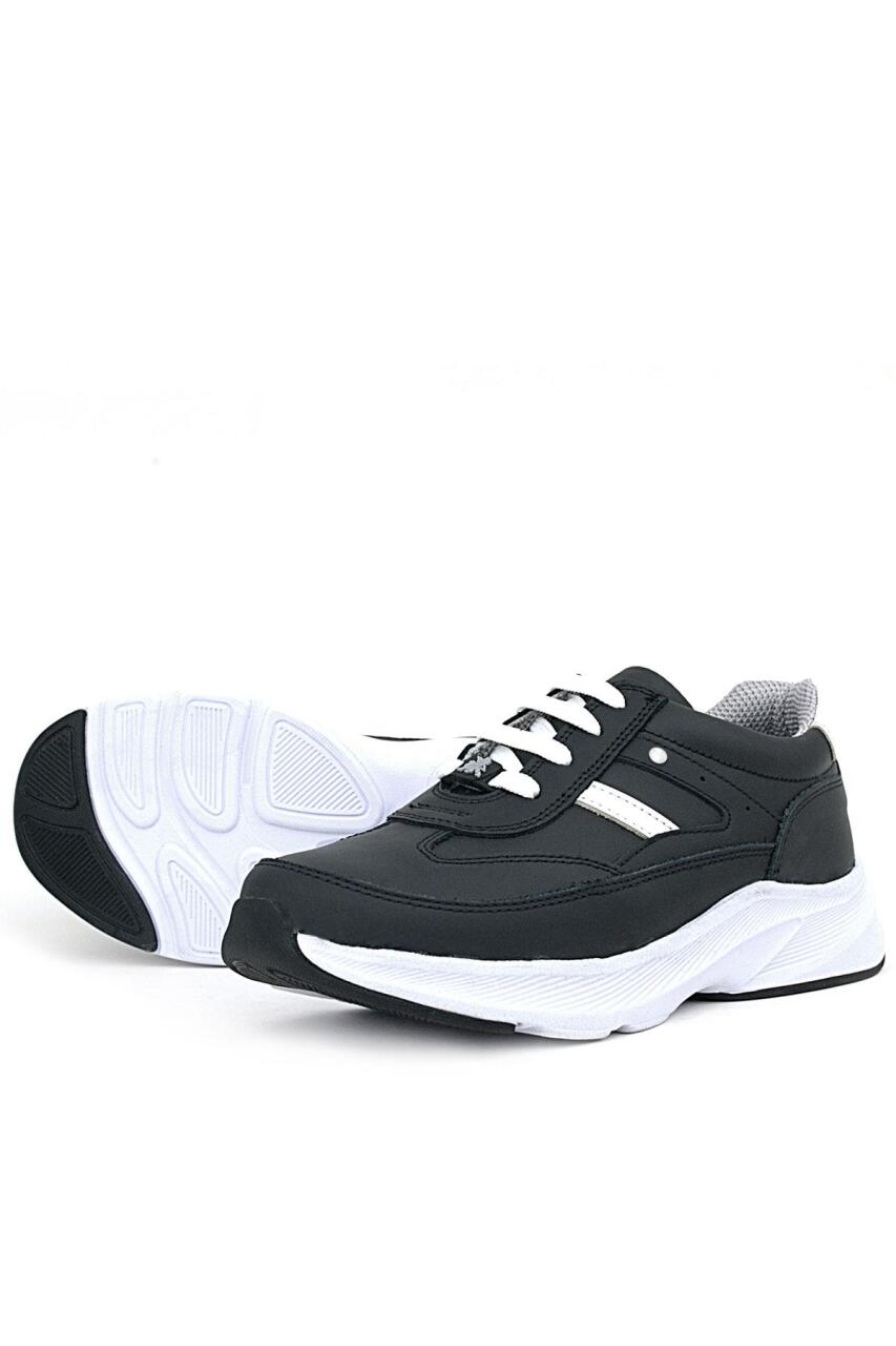 Rakerplus Hakiki Deri Siyah Beyaz Metal Detaylı Bağcıklı Kız Çocuk Spor Ayakkabı - 6