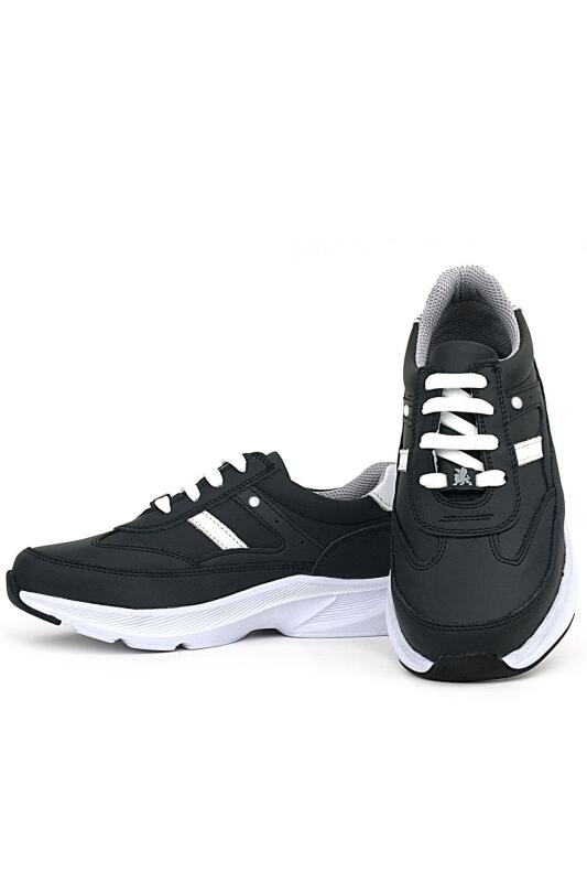 Rakerplus Hakiki Deri Siyah Beyaz Metal Detaylı Bağcıklı Kız Çocuk Spor Ayakkabı - 7