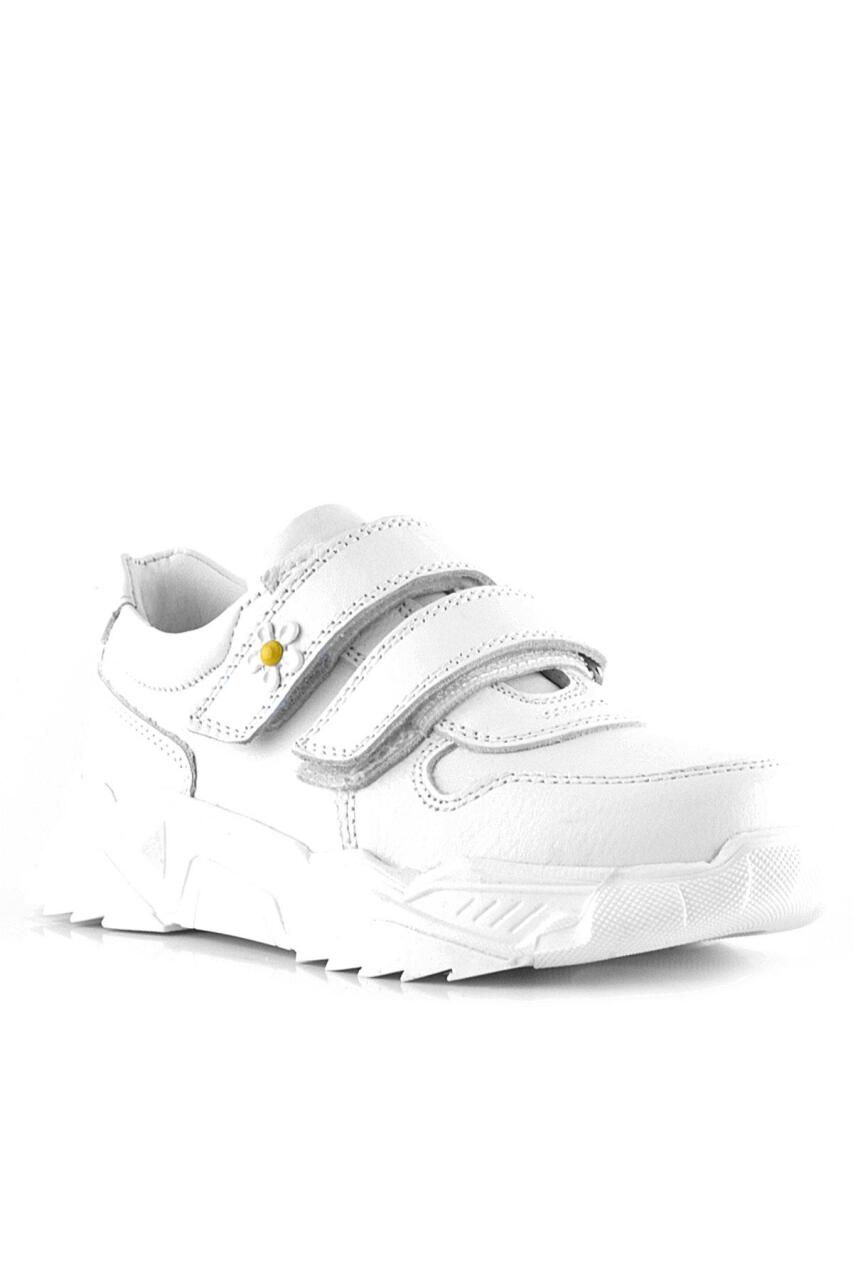 حذاء كاجوال من الجلد الطبيعي للبنات من راكر بلاس، مزين بنقشة زهور الأقحوان البيضاء - 1