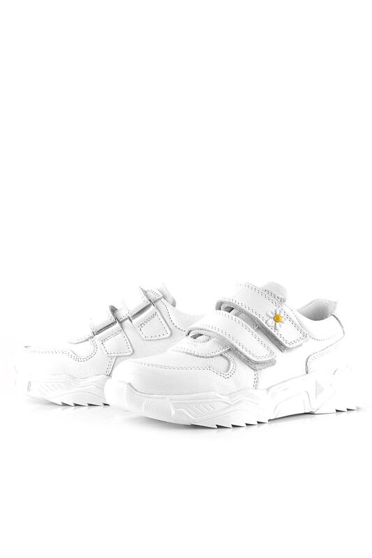 حذاء كاجوال من الجلد الطبيعي للبنات من راكر بلاس، مزين بنقشة زهور الأقحوان البيضاء - 4