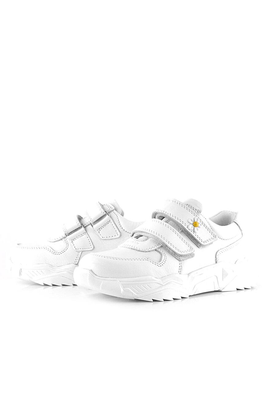 حذاء كاجوال من الجلد الطبيعي للبنات من راكر بلاس، مزين بنقشة زهور الأقحوان البيضاء - 4