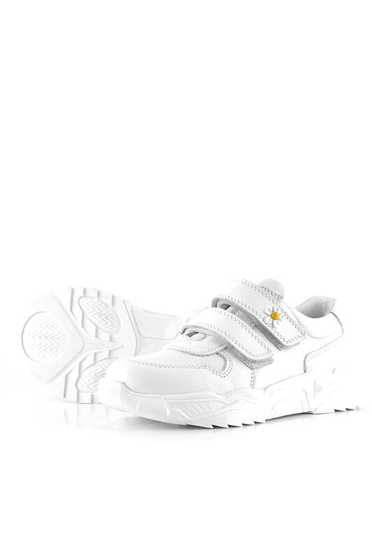 حذاء كاجوال من الجلد الطبيعي للبنات من راكر بلاس، مزين بنقشة زهور الأقحوان البيضاء - 5