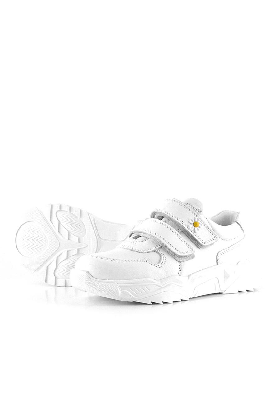 حذاء كاجوال من الجلد الطبيعي للبنات من راكر بلاس، مزين بنقشة زهور الأقحوان البيضاء - 5