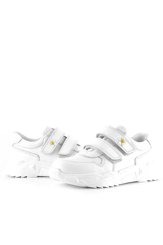 حذاء كاجوال من الجلد الطبيعي للبنات من راكر بلاس، مزين بنقشة زهور الأقحوان البيضاء - 6