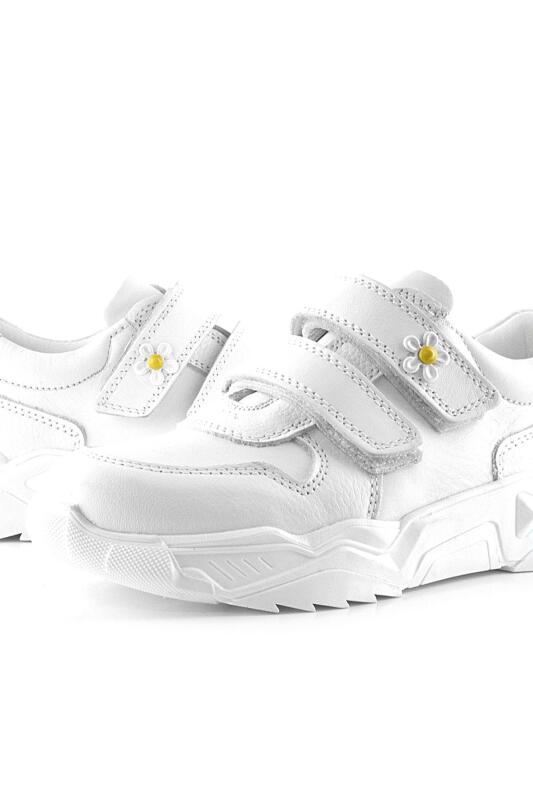حذاء كاجوال من الجلد الطبيعي للبنات من راكر بلاس، مزين بنقشة زهور الأقحوان البيضاء - 7