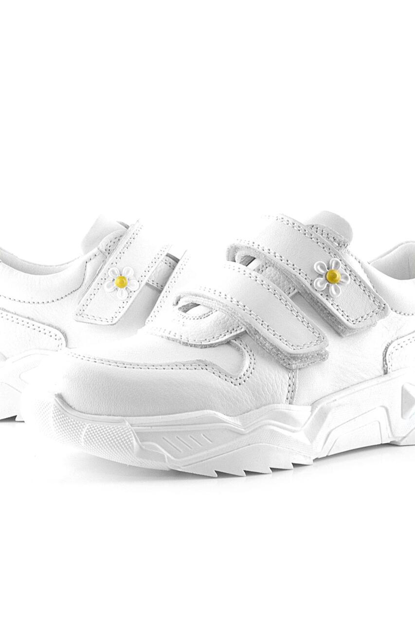 حذاء كاجوال من الجلد الطبيعي للبنات من راكر بلاس، مزين بنقشة زهور الأقحوان البيضاء - 7