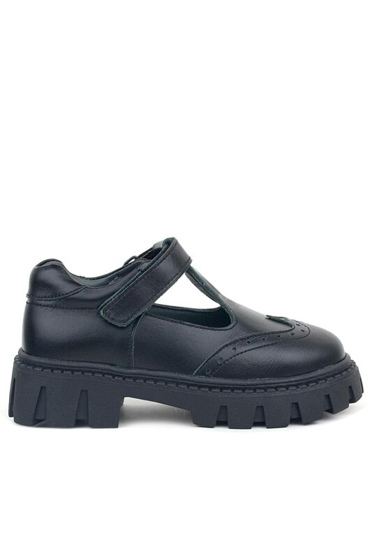حذاء مدرسي للبنات من الجلد الطبيعي باللون الأسود مع شريط فيلكرو من راكر بلاس - 3