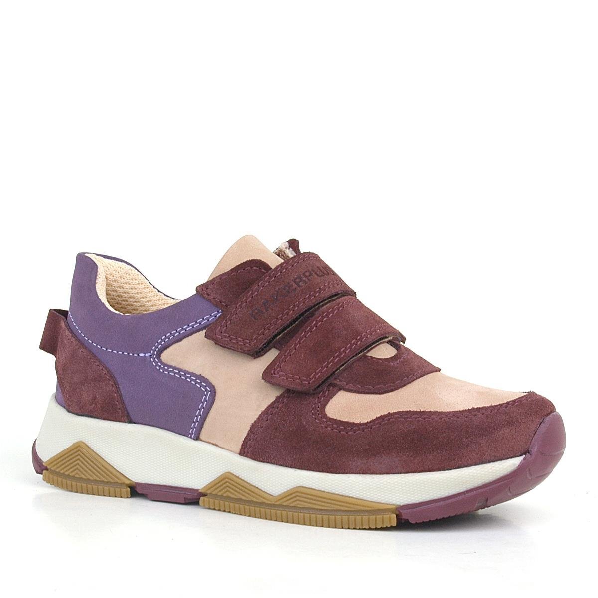 حذاء رياضي من الجلد الطبيعي للبنات من راكر بلاس، أحمر قاتم، مزود بشريط فيلكرو - 1