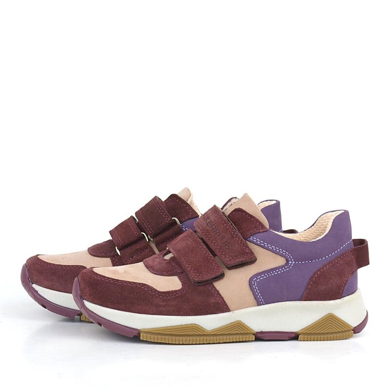 حذاء رياضي من الجلد الطبيعي للبنات من راكر بلاس، أحمر قاتم، مزود بشريط فيلكرو - 4