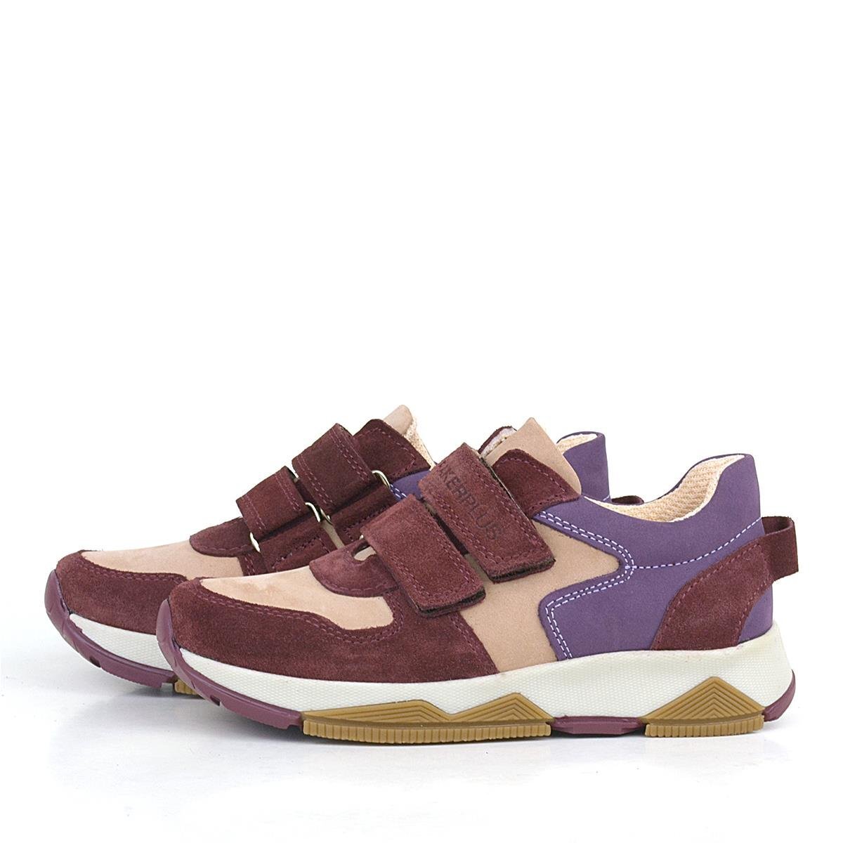 حذاء رياضي من الجلد الطبيعي للبنات من راكر بلاس، أحمر قاتم، مزود بشريط فيلكرو - 4