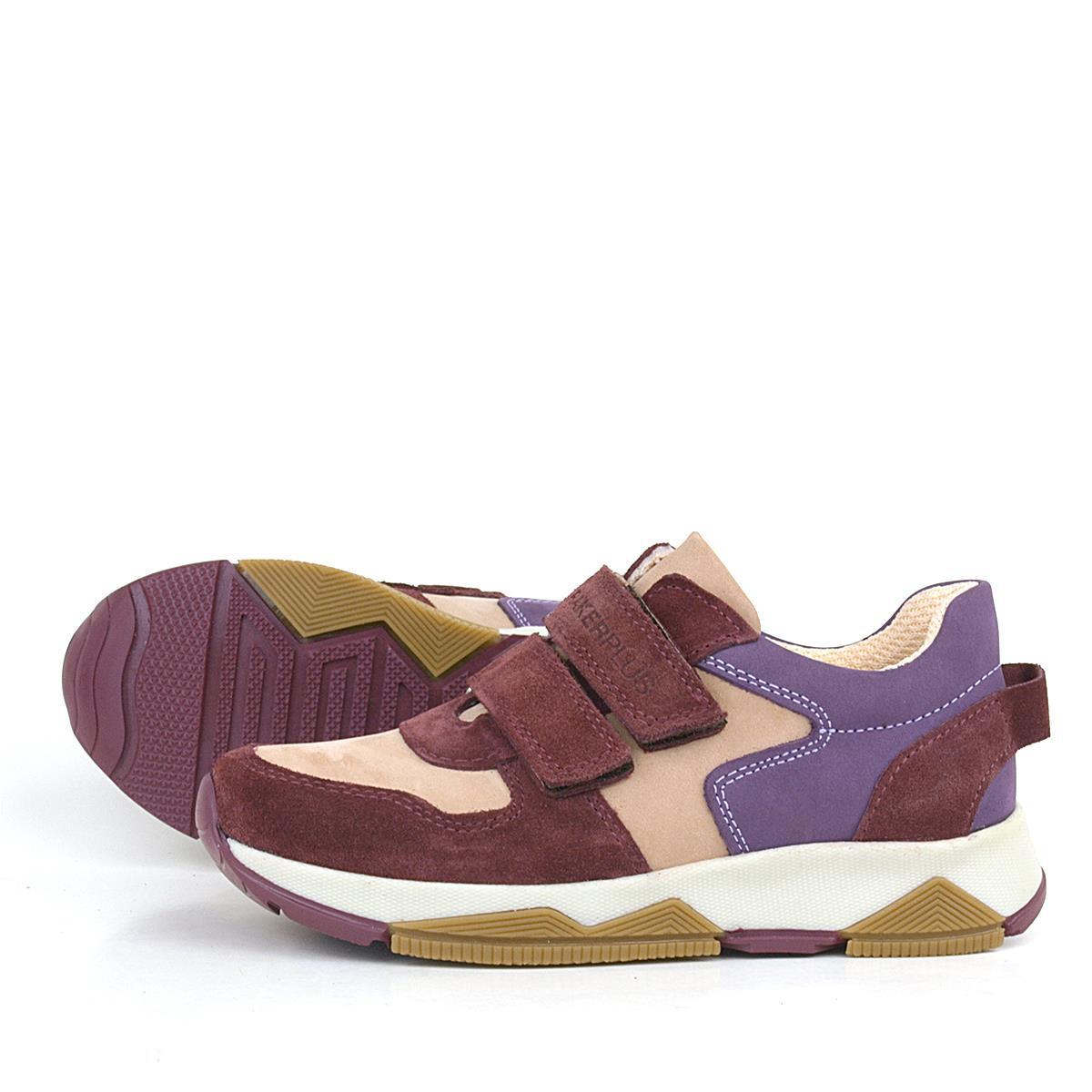 حذاء رياضي من الجلد الطبيعي للبنات من راكر بلاس، أحمر قاتم، مزود بشريط فيلكرو - 5