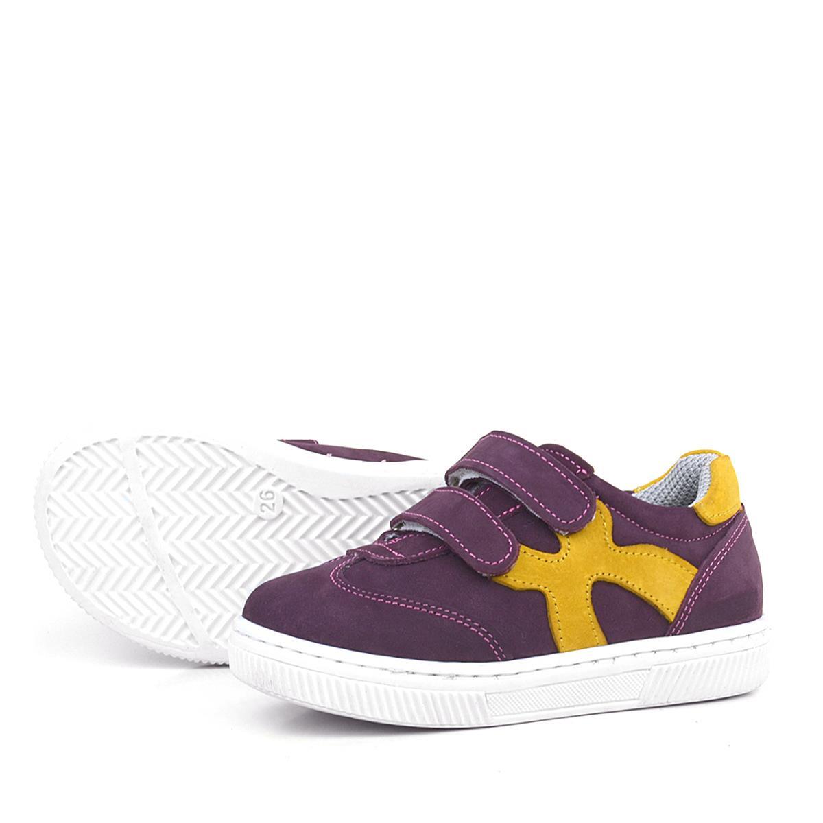 حذاء رياضي للأطفال من جلد طبيعي من راكر بلس، لون أرجواني وأصفر، مزود بشريط فيلكرو - 5