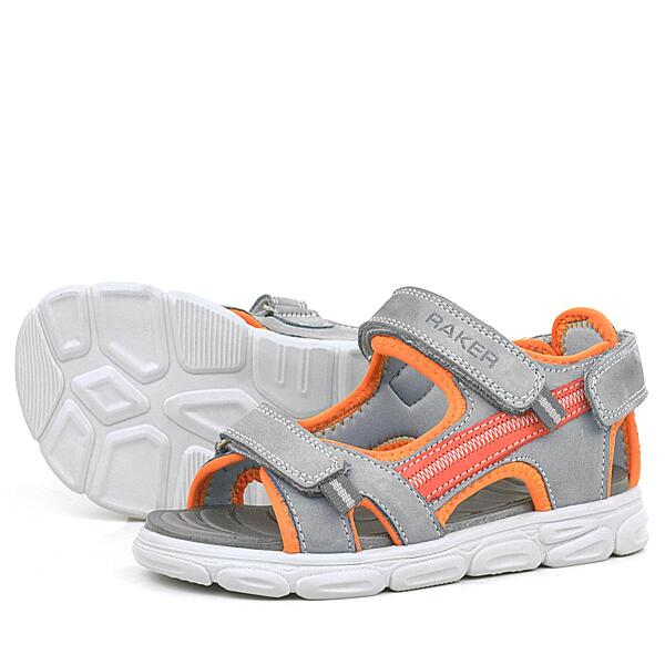 Hakiki Deri Gri Turuncu Çocuk Sandalet Ayakkabı - 4