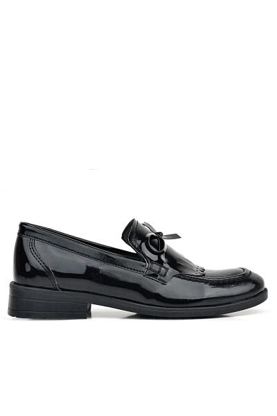 Rakerplus Siyah Rugan Kız Çocuk Sivri Burunlu Loafer Ayakkabı - 2